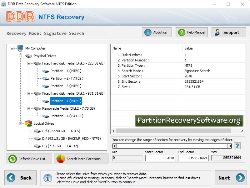 Screenshot of Partition Recovery Software