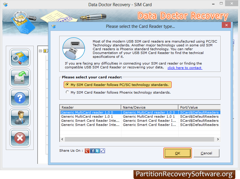 Select your card reader Select your card reader